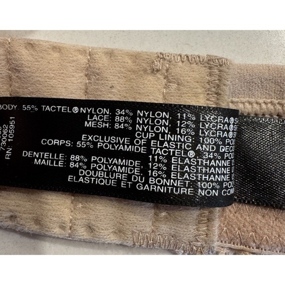 Natori Mod Deep Plunge Underwire Push Up Striped Bra Size 32D Beige Lace Trim - Picture 7 of 8